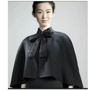 New Prabal Gurung black lace bow sequined wool blend cape one size